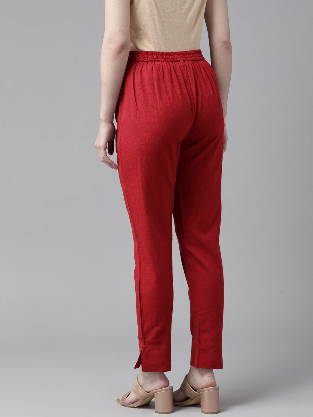 Solid Maroon Cotton Trousers