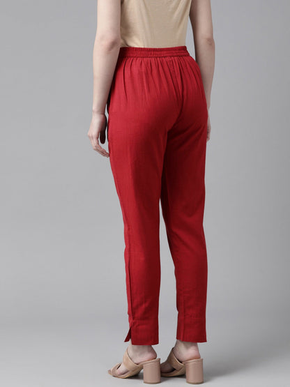 Solid Maroon Cotton Trousers