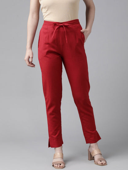 Solid Maroon Cotton Trousers