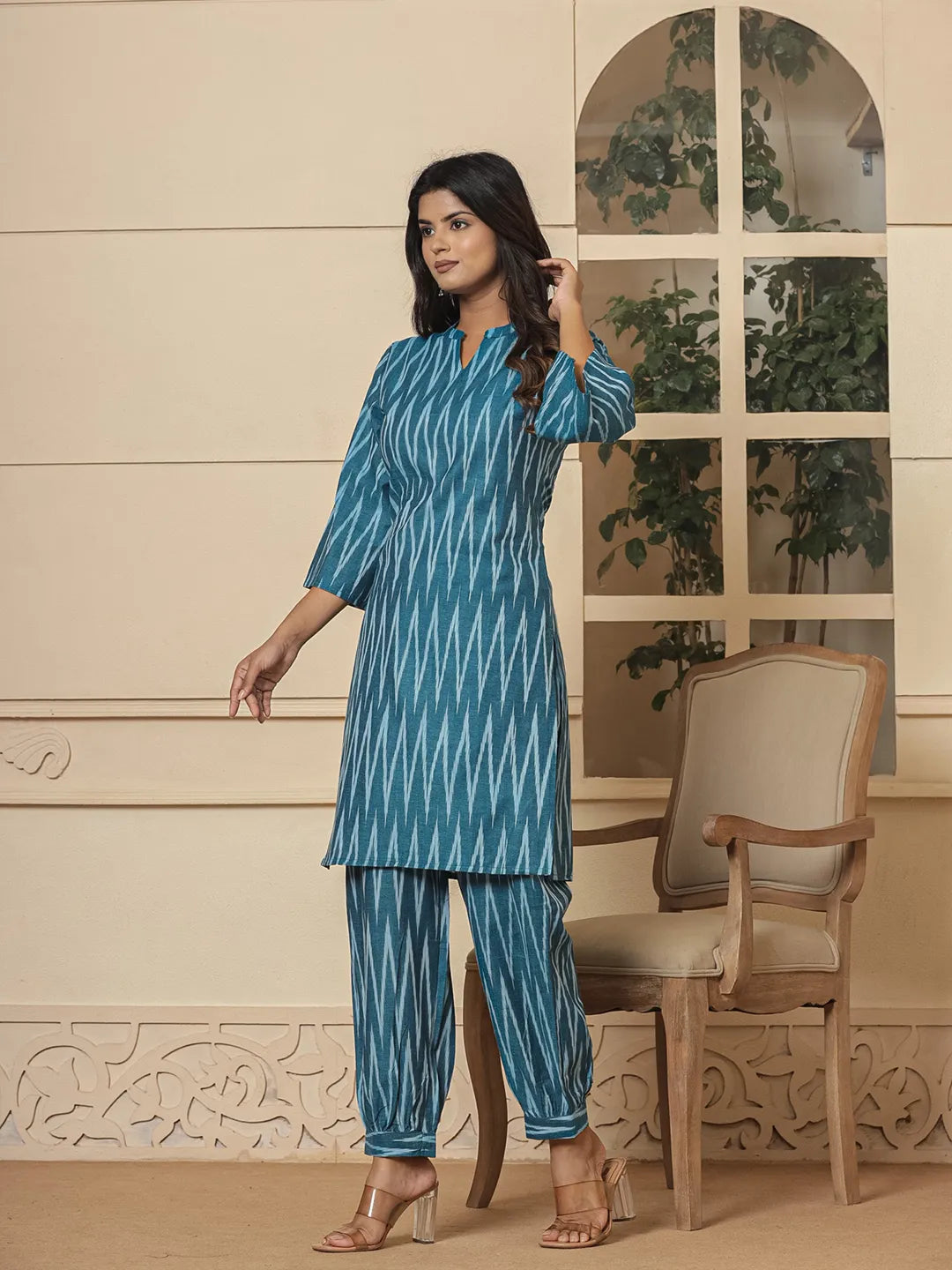 Teal Cotton Ikat Co Ord Set
