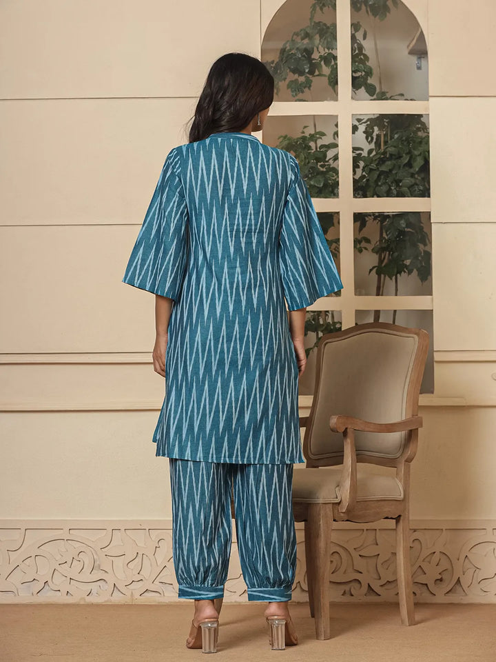 Teal Cotton Ikat Co Ord Set