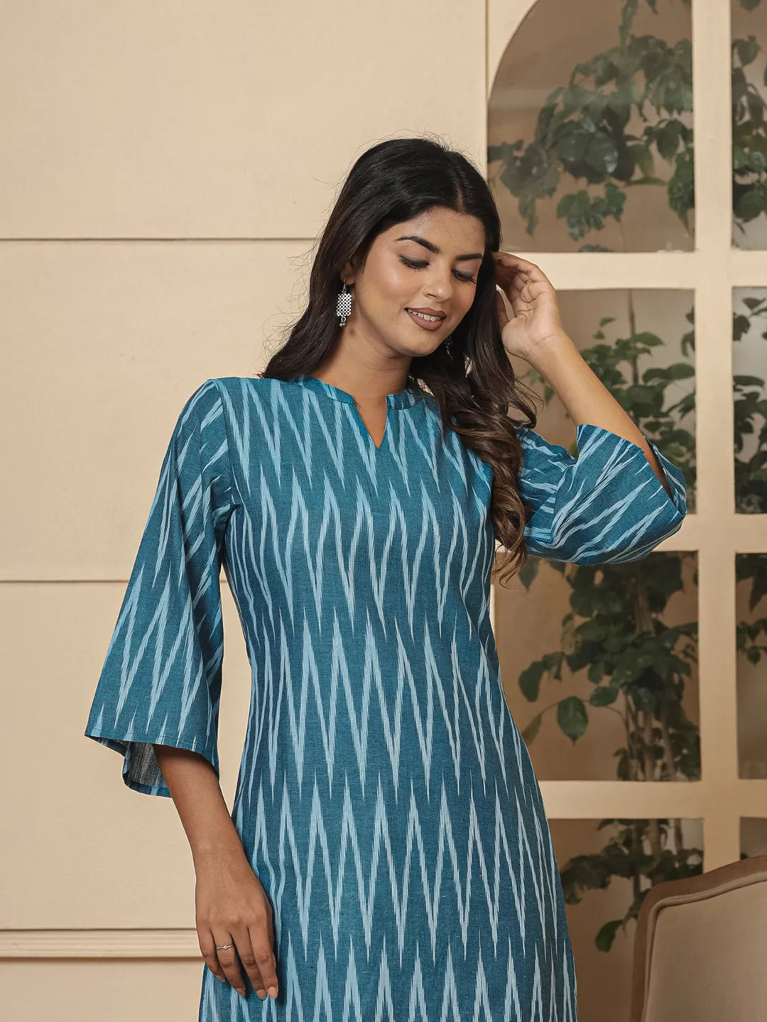 Teal Cotton Ikat Co Ord Set