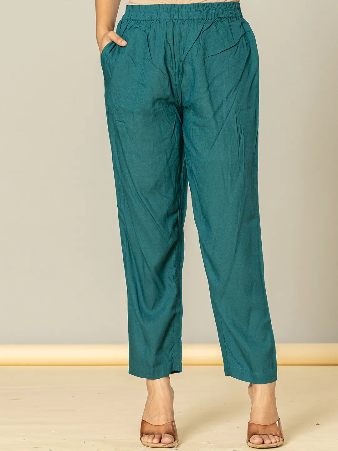 Teal Floral Print Mulmul Fit And Flare Suit Set