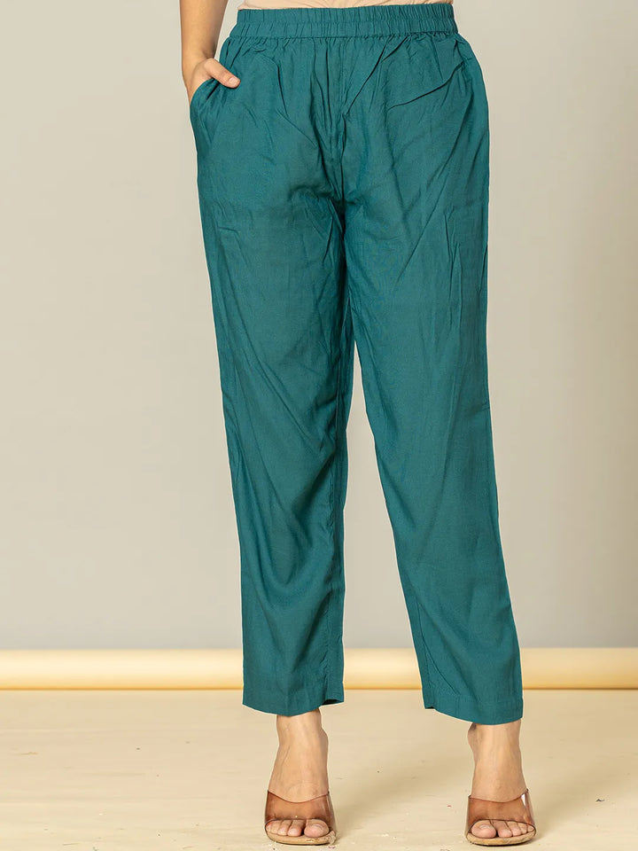 Teal Floral Print Mulmul Fit And Flare Suit Set