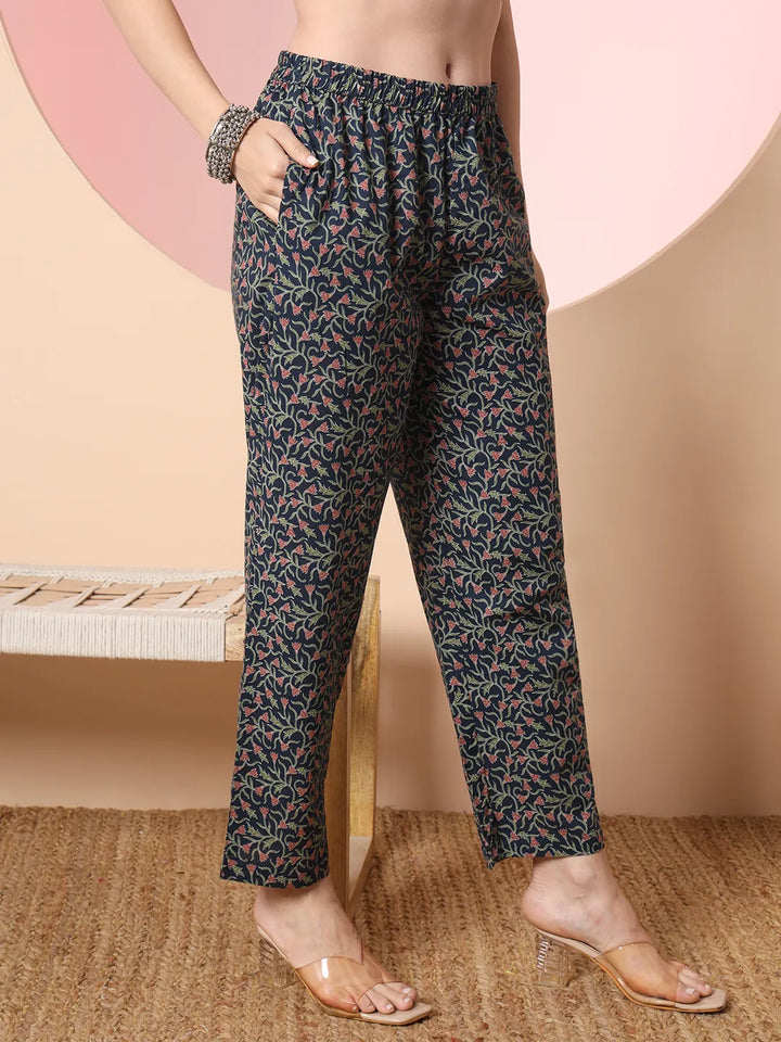 Teal Pure Cotton Chikankari Straight Kurta Dupatta Pant Set
