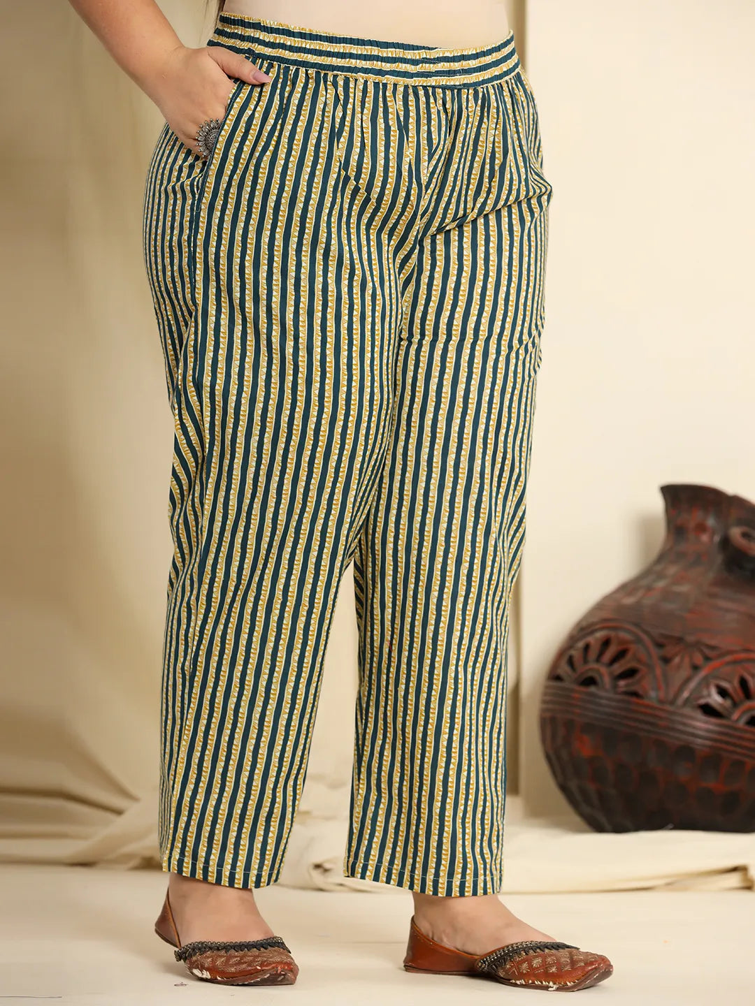 Teal Pure Cotton Kurta Dupatta Pant Set With Handwork