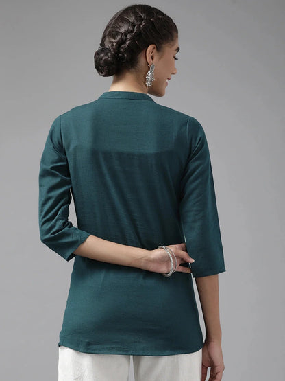 Teal Floral Embroidered  Top
