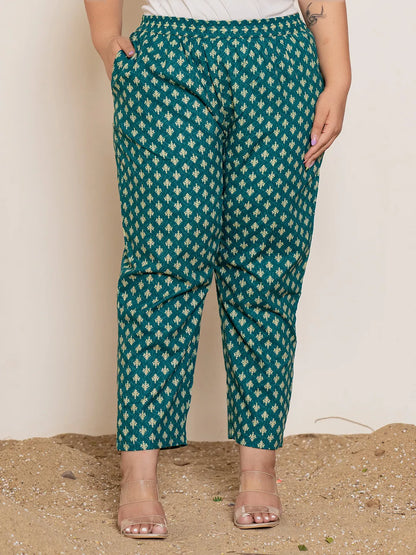 Teal Green Embroidered Cotton Plus Size Suit Set