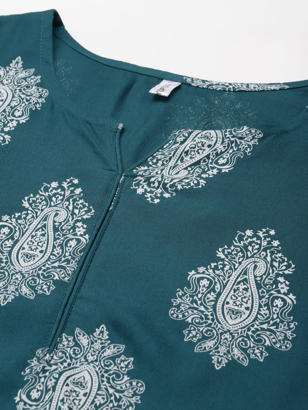 Teal Green &amp; Off-White Printed Dupatta Set
