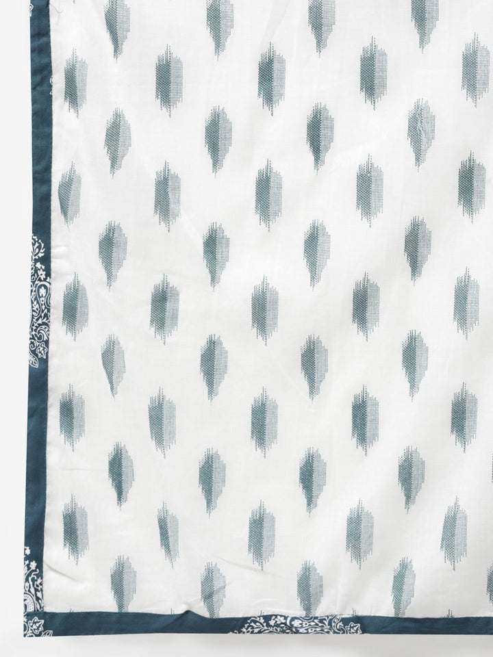 Teal Green &amp; Off-White Printed Dupatta Set