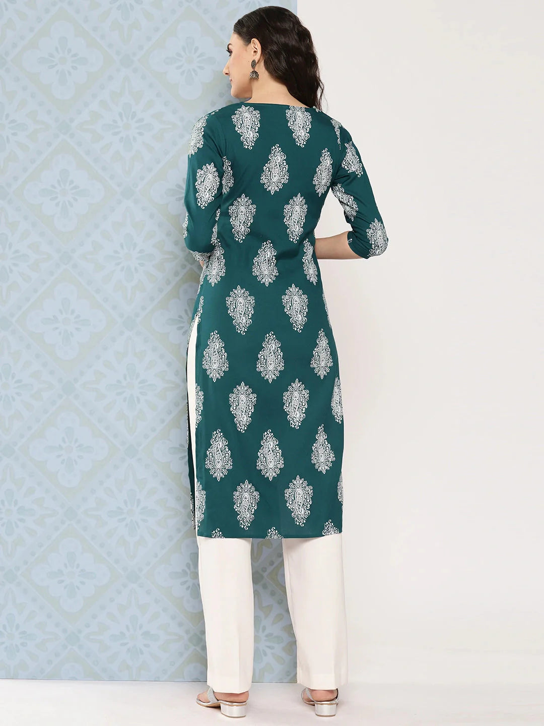 Teal Green Paisley Printed Kurta