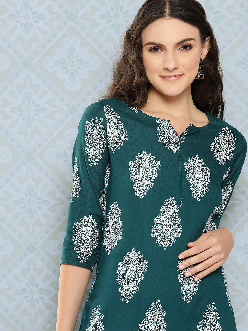 Teal Green Paisley Printed Kurta
