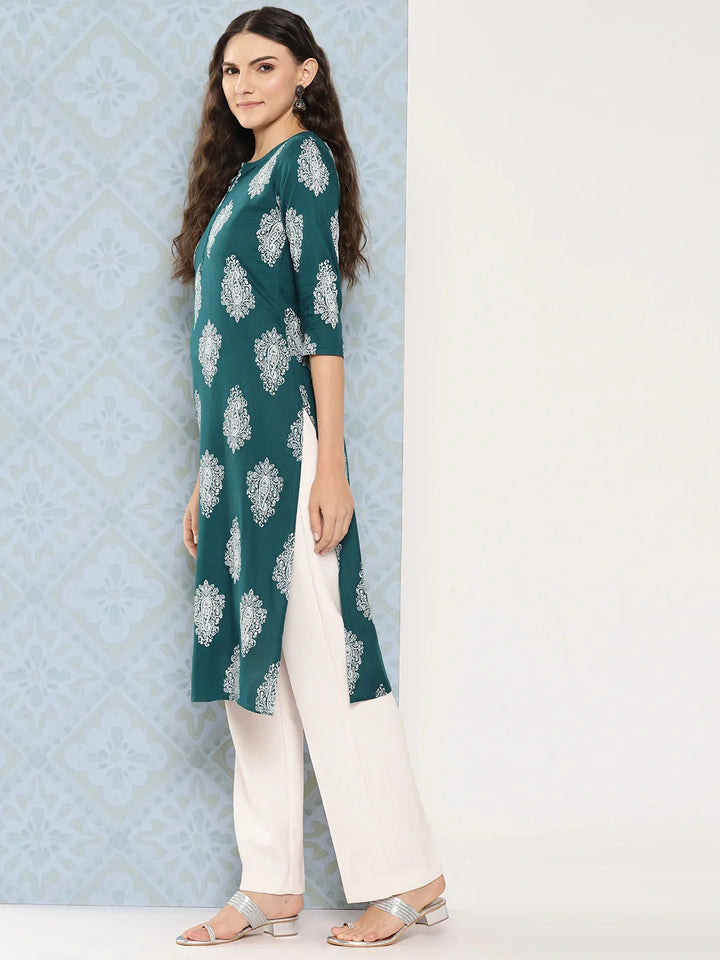 Teal Green Paisley Printed Kurta
