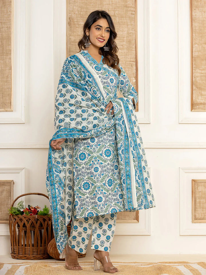 Printed Pure Cotton Straight Kurta Dupatta Set