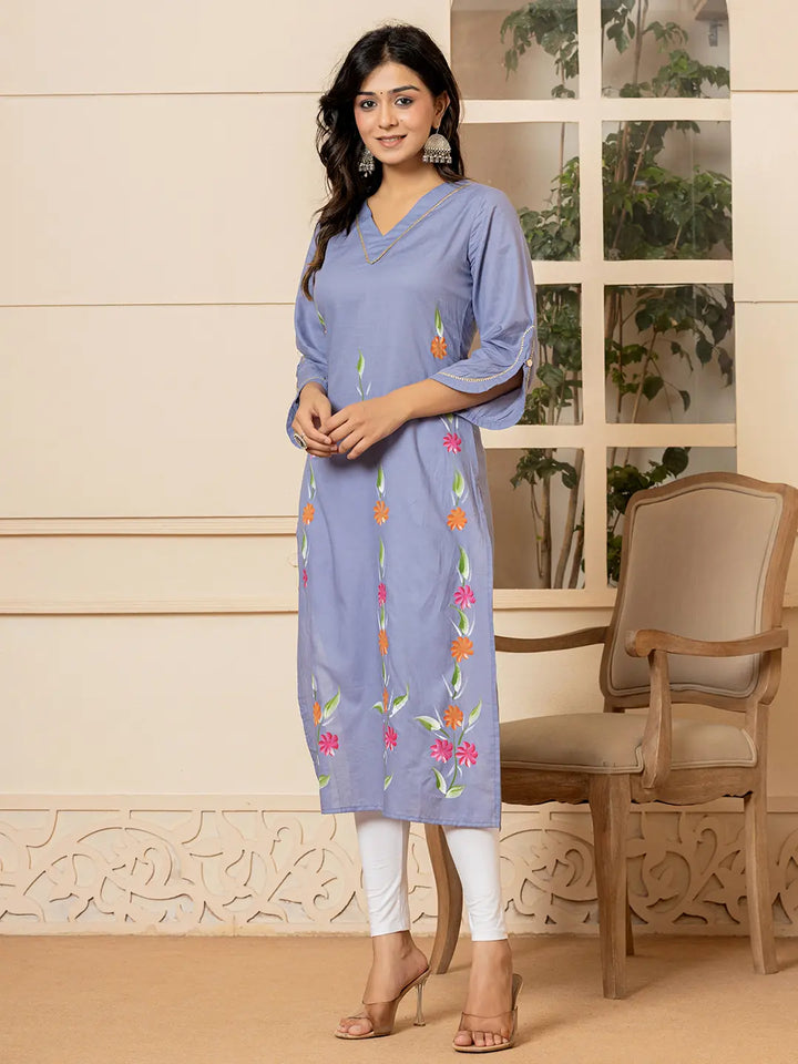 Violet Hand Painted Straight Kurta