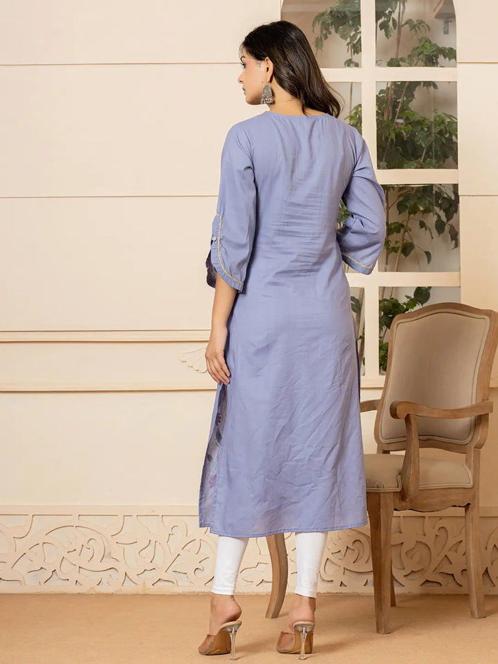 Violet Hand Painted Straight Kurta