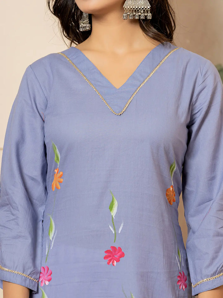 Violet Hand Painted Straight Kurta