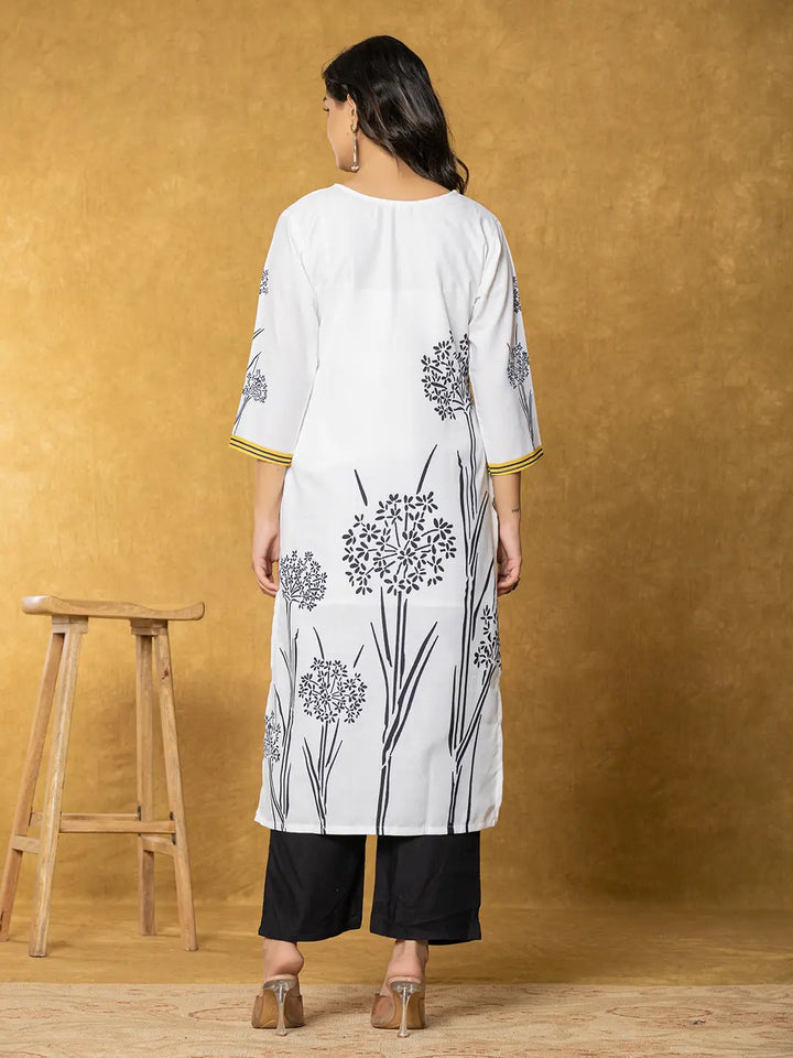 White And Black Linen Kurta Dupatta Pant Set