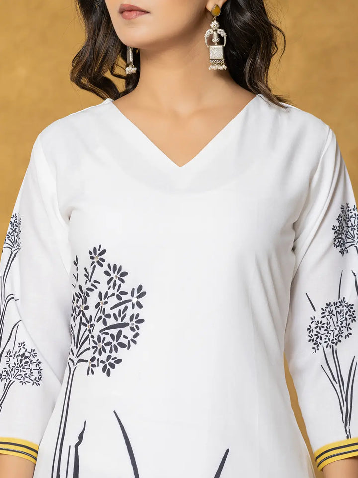 White And Black Linen Kurta Dupatta Pant Set