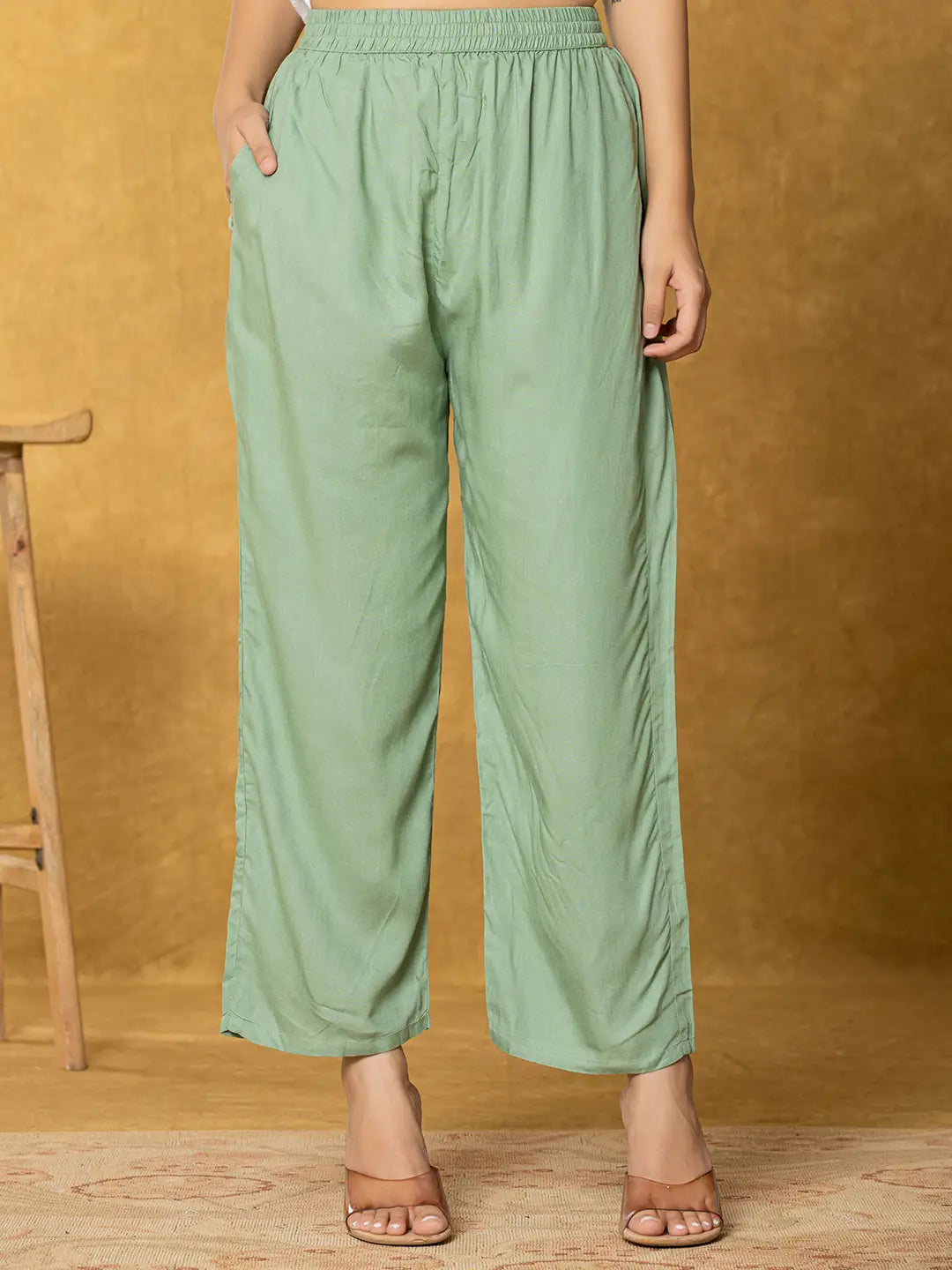 White And Green Linen Kurta Dupatta Pant Set