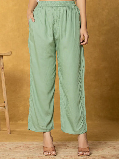 White And Green Linen Kurta Dupatta Pant Set