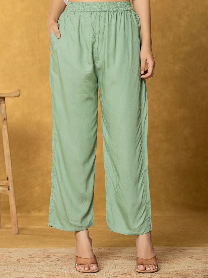 White And Green Linen Kurta Dupatta Pant Set