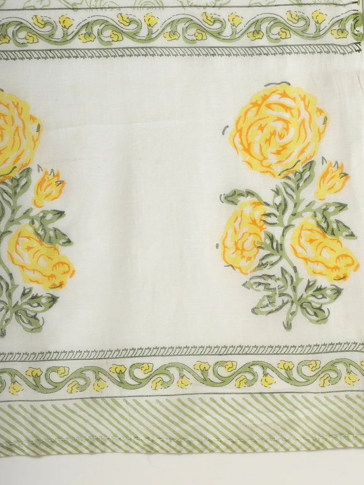 White And Yellow Cotton Sequins Work Kurta Set With Pant &amp; Dupatta