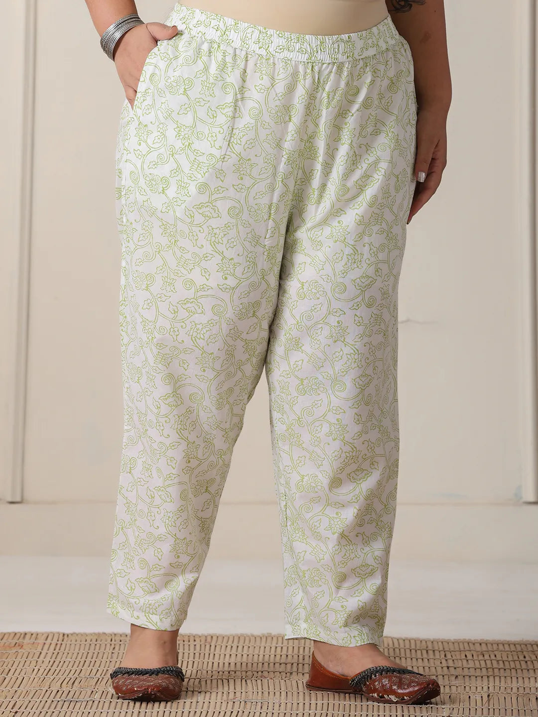 White And Yellow Cotton Sequins Work Plus Size Kurta Set With Pant &amp; Dupatta