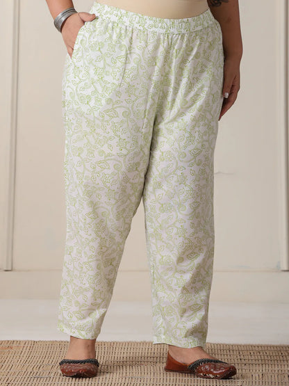 White And Yellow Cotton Sequins Work Plus Size Kurta Set With Pant & Dupatta