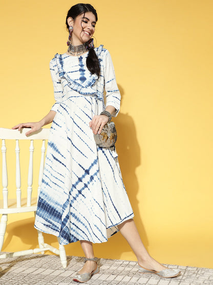 White & Blue Tie Dyed Dress