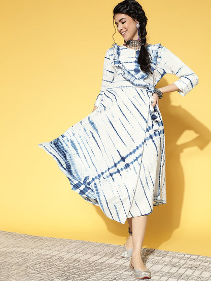 White & Blue Tie Dyed Dress