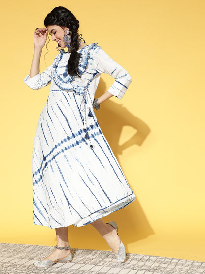 White & Blue Tie Dyed Dress