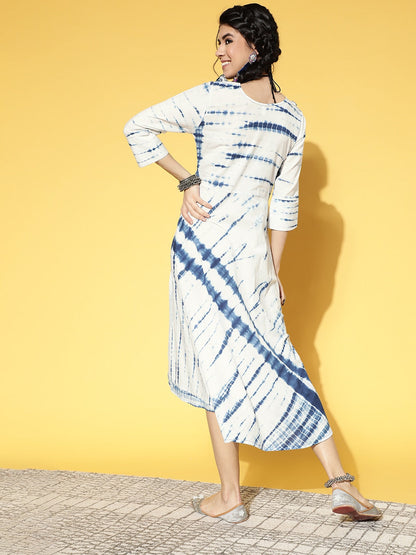 White & Blue Tie Dyed Dress