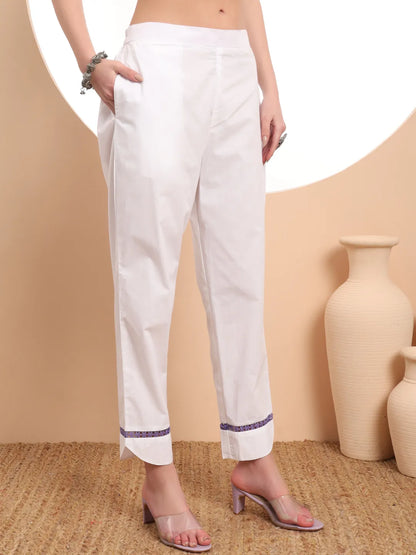 White Chikankari Lace Work Straight Kurta Trouser Dupatta Set