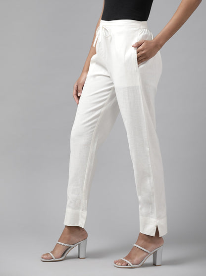 White Cotton Fit Trousers