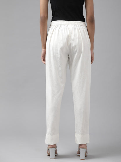 White Cotton Fit Trousers