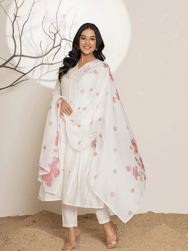 Embroidery Silk Blend A Line Kurta Dupatta Set