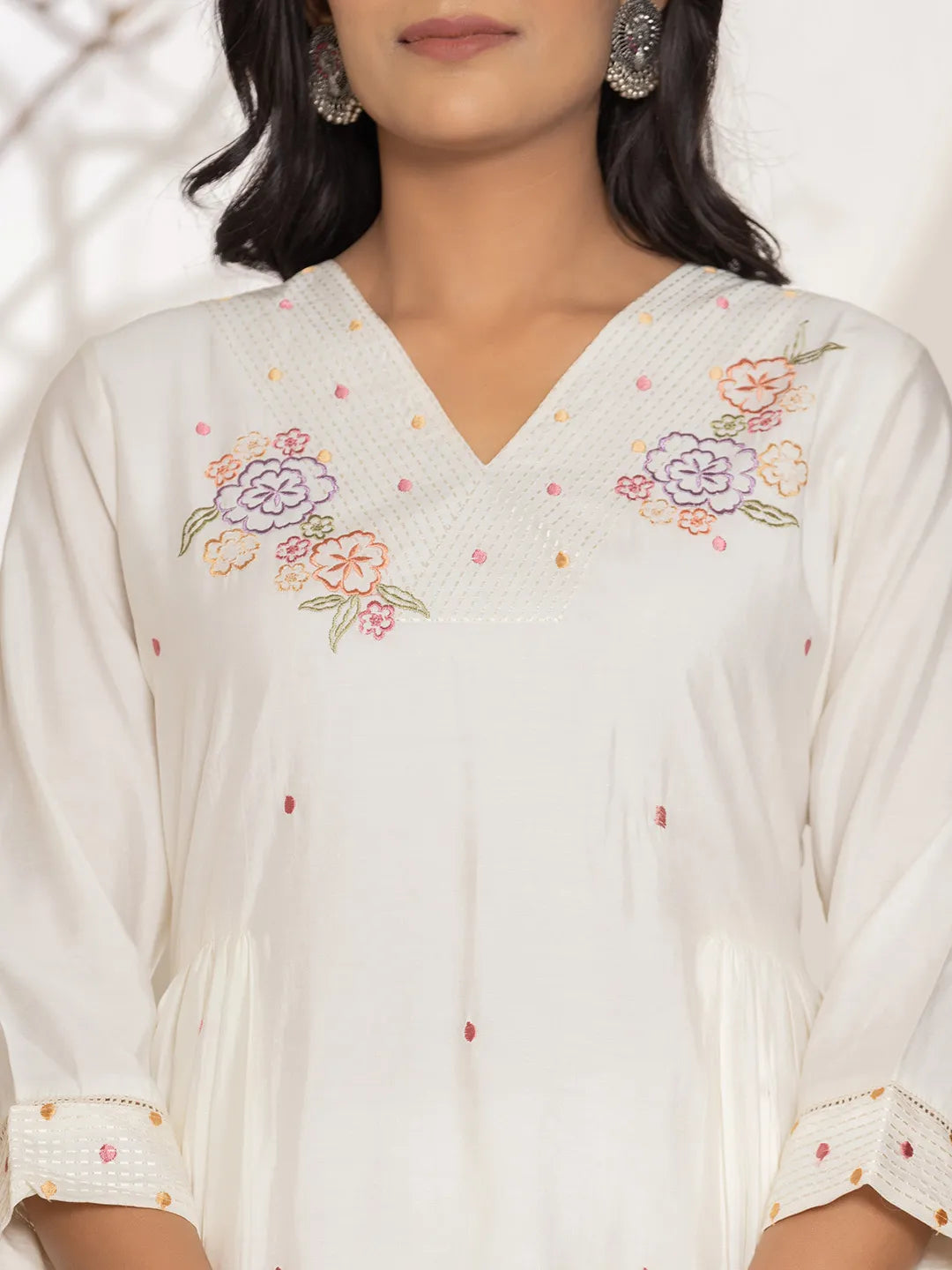 Embroidery Silk Blend A Line Kurta Dupatta Set