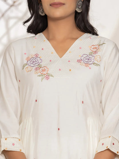 Embroidery Silk Blend A Line Kurta Dupatta Set