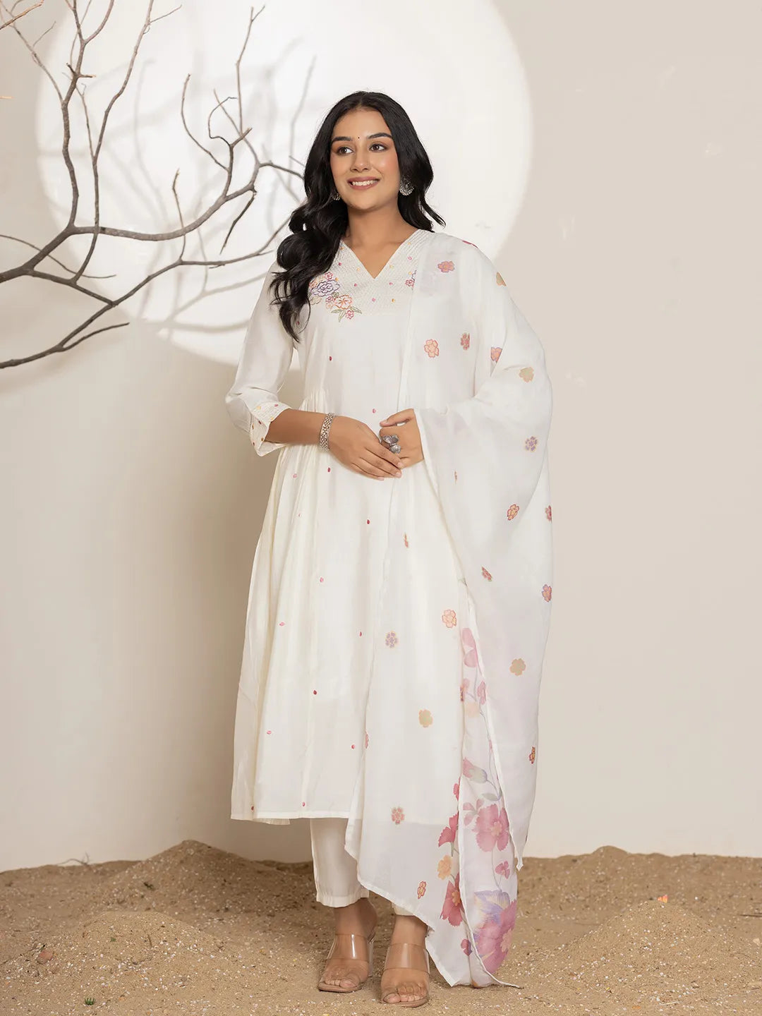 Embroidery Silk Blend A Line Kurta Dupatta Set