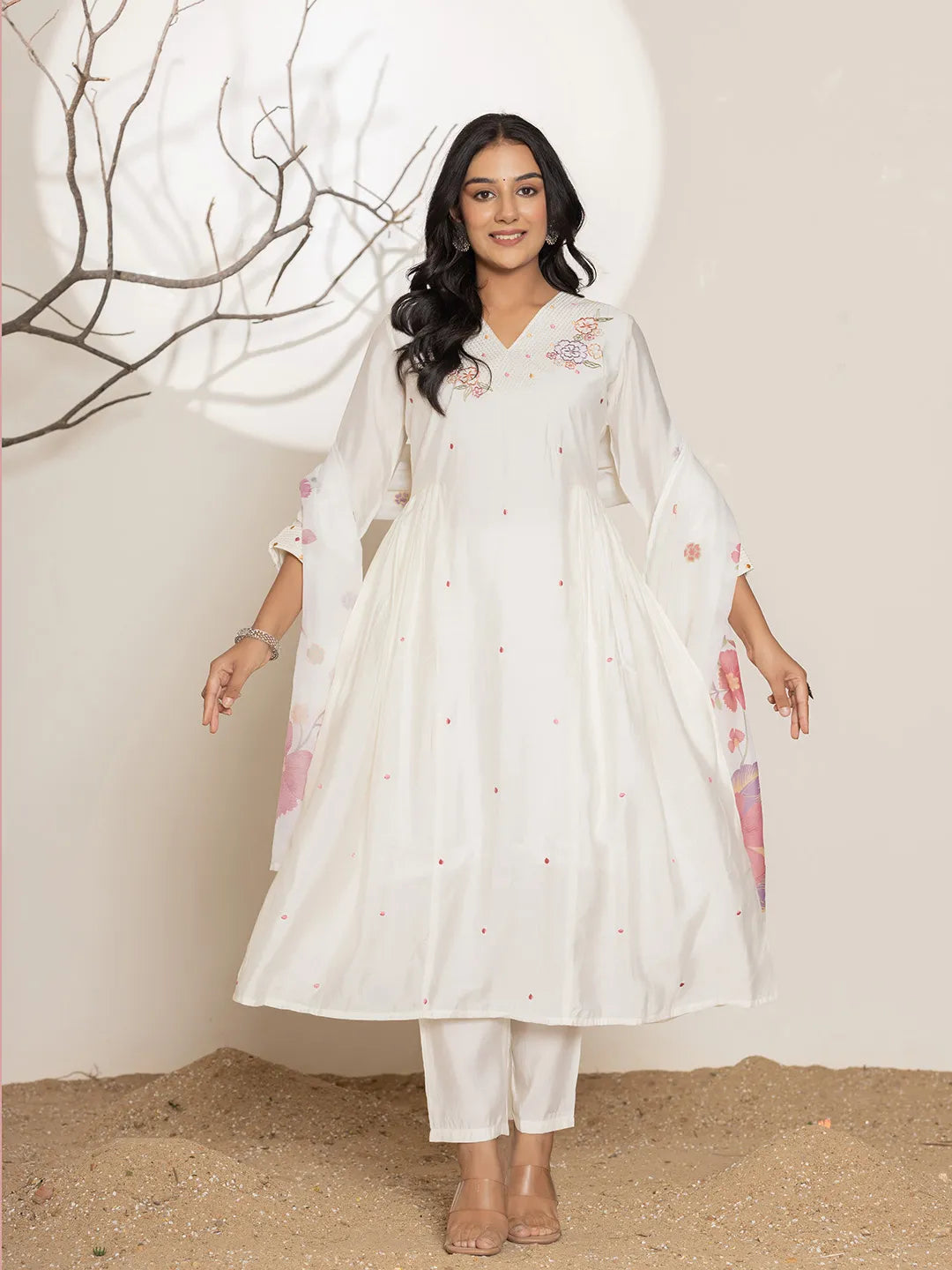 Embroidery Silk Blend A Line Kurta Dupatta Set