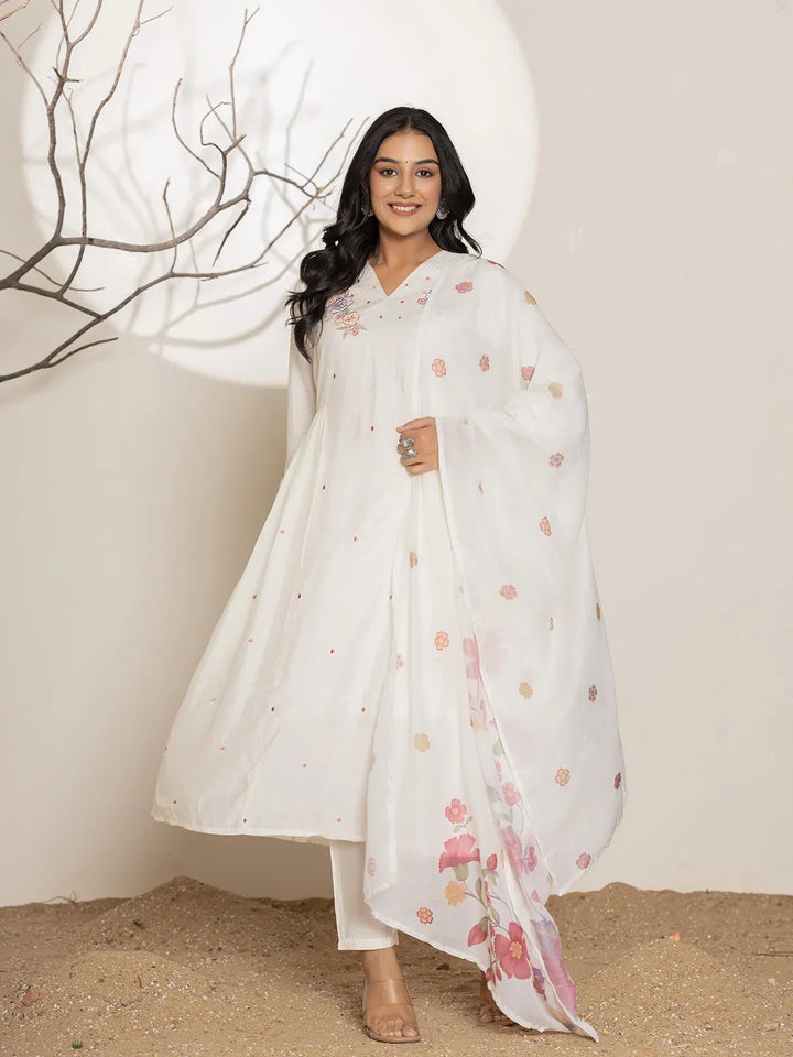 Embroidery Silk Blend A Line Kurta Dupatta Set