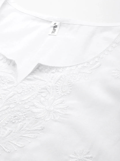 White Floral Chikankari Embroidered Pure Cotton Top