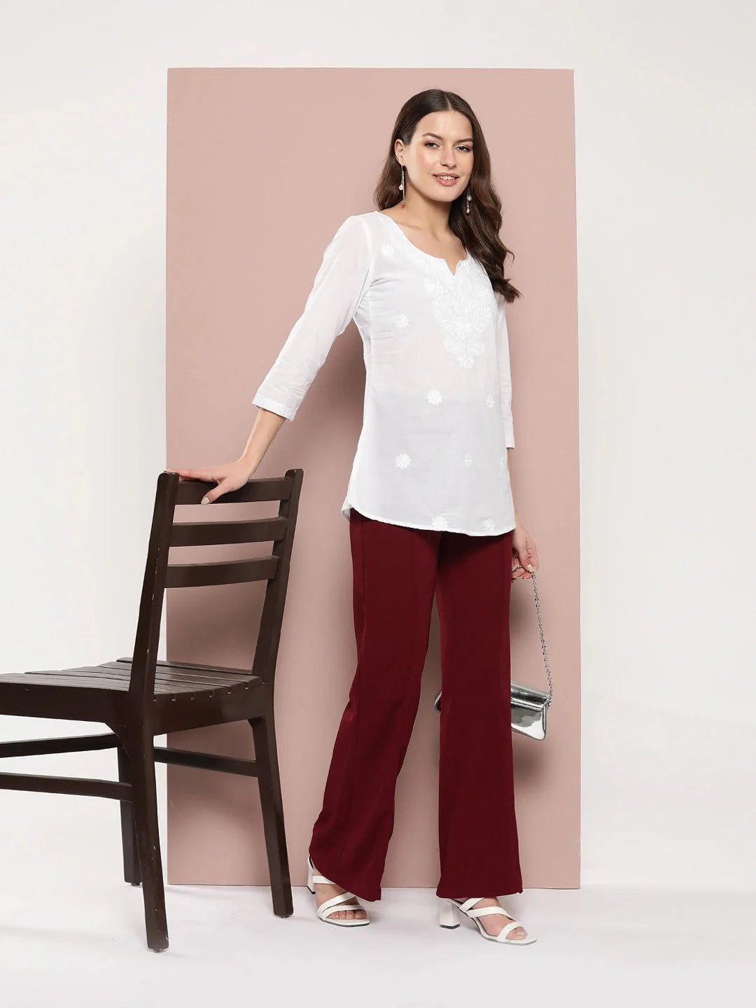 White Floral Chikankari Embroidered Pure Cotton Top