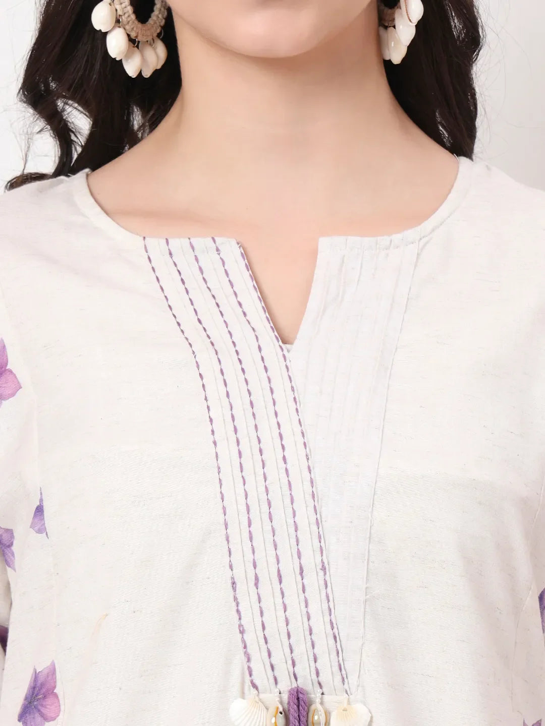 White Linen Cotton A Line Kurta Dupatta Pant Set