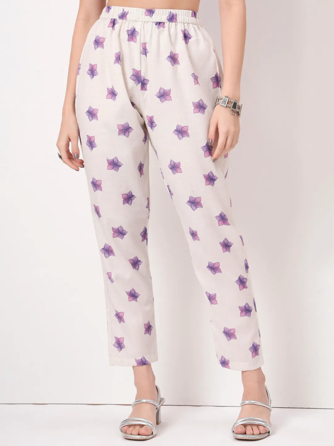 White Linen Cotton A Line Kurta Dupatta Pant Set