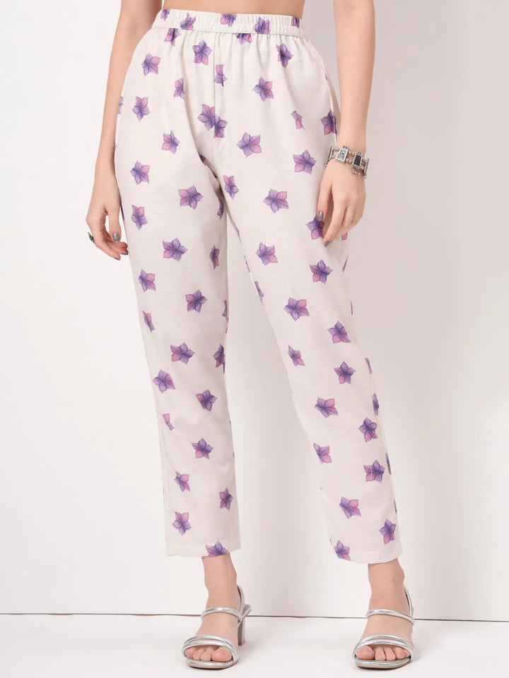 White Linen Cotton A Line Kurta Dupatta Pant Set
