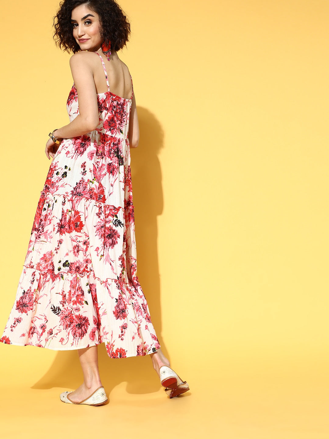 White &amp; Pink Floral Printed Dress