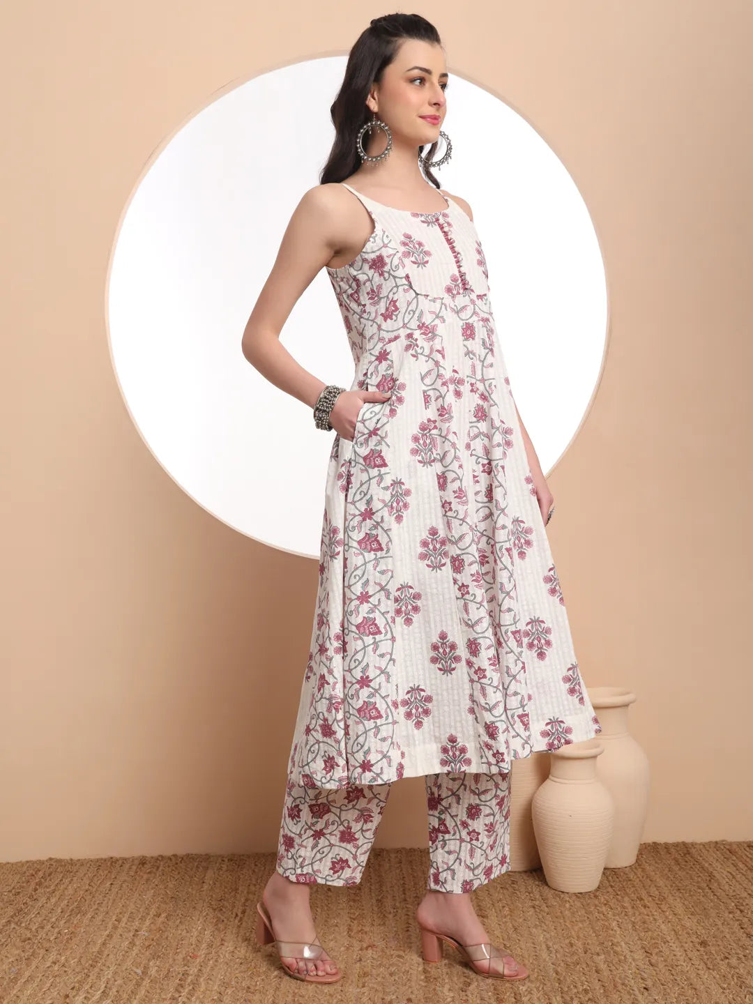 White Pure Cotton Anarkali Kurta Set With Dupatta