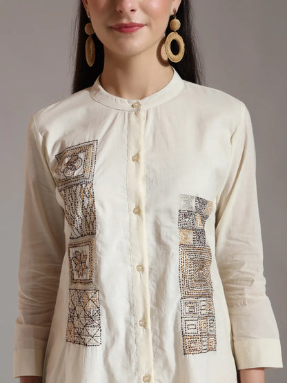White Pure Cotton Embroidered Top